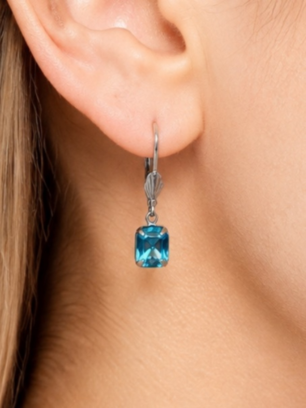 Blue Diamond Stud Drop Earrings